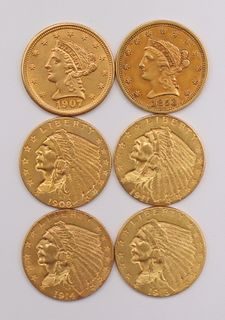 NUMISMATICS. (6) $2.50 Quarter Eagle Gold Coins.