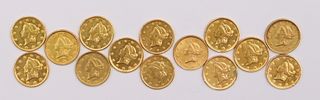 NUMISMATICS. (14) $1 Liberty Head Gold Dollars.