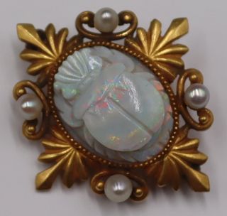 JEWELRY. Signed 18kt Gold, Opal and Pearl Brooch.