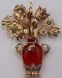 JEWELRY. 14kt Gold, Carnelian, Diamond and Colored