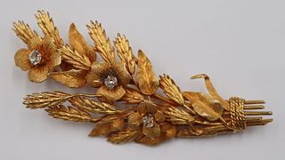 JEWELRY. 14kt Gold and Diamond Floral Wheat Sheaf