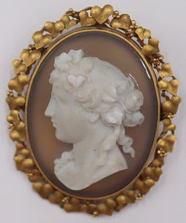 JEWELRY. Large "IKKO" 14kt Gold Cameo of Flora.