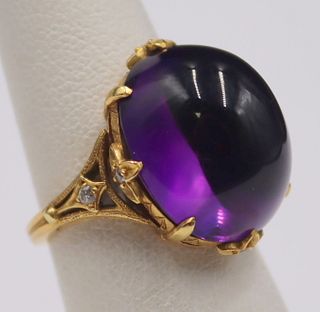 JEWELRY. 18kt Gold, Amethyst Cabochon and Diamond