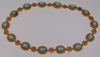 JEWELRY. 14kt Gold Filigree and Turquoise Necklace