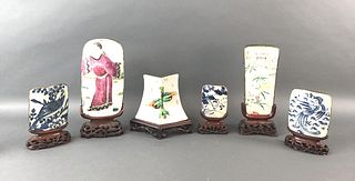 Set of 6 Asian Fragments On Stands