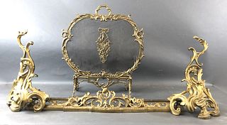 Rococo Style Chenets and Fire Screen