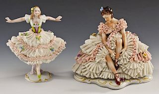 2 Dresden Style Porcelain Ballerina Figurines