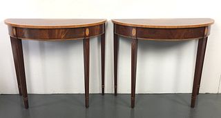 A Pair of Inlay Demilune Tables
