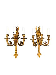 A Pair of Brass Swan Wall Sconces