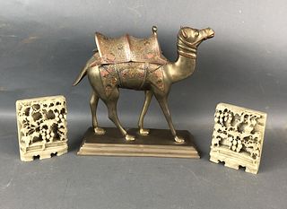 A Brass Camel & 2 Soapstone Carvings
