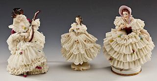 3 Dresden Style Porcelain Lace Figurines