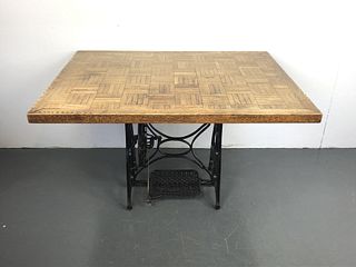 A Parquet Top Sewing Machine Table
