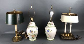 A Pair of Floral Ginger Jar Style Porcelain Lamps