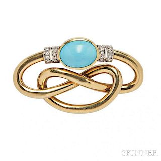 18kt Gold and Turquoise Brooch
