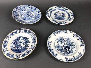 A Group of 4 Blue Delft Plates