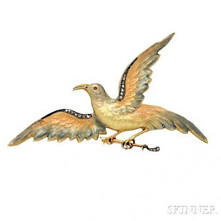 Antique Gold and Enamel Bird Brooch