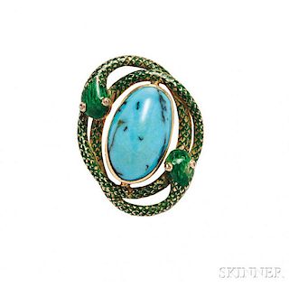 Antique Gold, Turquoise, and Enamel Brooch