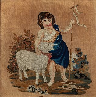English Needlepoint of St. John with The Lamb
