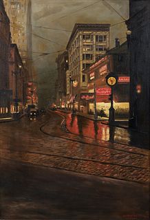 A. R. Albert 1946 painting Rainy Night in East Liberty