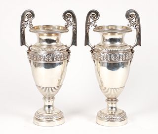Pair of Victorian Continental Silver Vases, circa 1850
