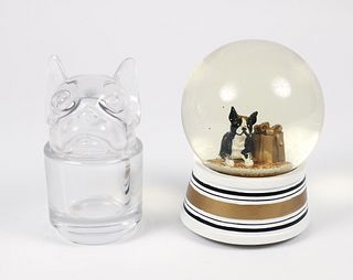 Boston Terrier Musical Snowglobe and Glass Terrier Head Vase