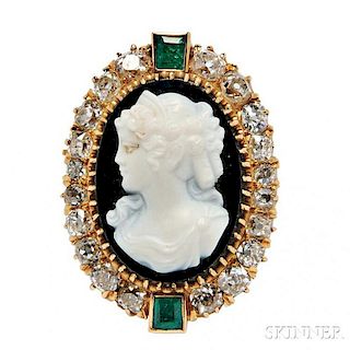 Victorian Gold, Hardstone Cameo, and Diamond Pendant/Brooch