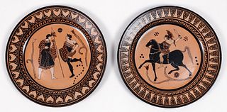 Pair 19th Century Giustiniani Etruscan Redware plates 