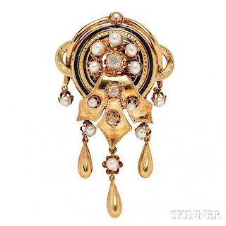 Antique Gold, Diamond, and Pearl Brooch
