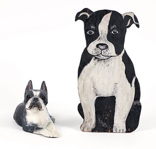 Boston Terrier painted cutout and sandcast sculpture