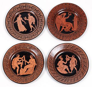 Four Giustiniani Red Figure Pottery Plates with 2 Center Figures