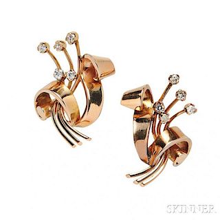 Retro 18kt Gold and Diamond Earclips