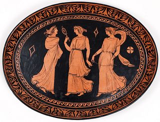 19th C. Giustiniani Etruscan Redware oval shaped plate