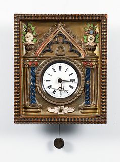 French Brass Repousse and Enamel Wag-on-wall Clock, circa 1865 