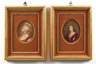 2 well painted Portrait miniatures of Queens or Noble Women