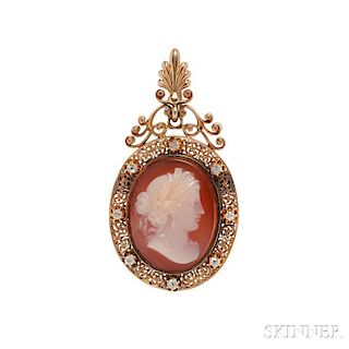 Antique Gold, Hardstone Cameo, and Diamond Pendant/Brooch