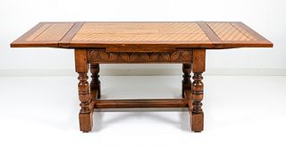Inlaid Oak Charles II style Refractory Dining Table