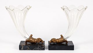 Pair of Bronze Crystal Cornucopia Vases