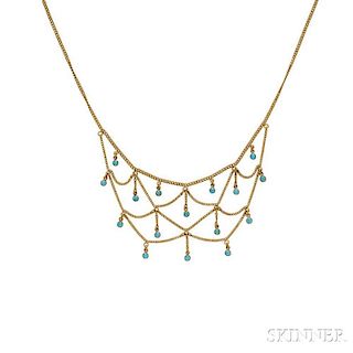 Art Nouveau 14kt Gold and Turquoise Bib Necklace