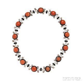 Antique Gold, Coral, and Enamel Necklace