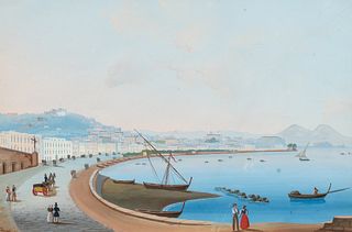 Italian Grand Tour Gouache of Naples Bay circa 1850