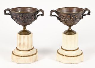 Good Pair of Neoclassical Bronze and Marble Tazzas
