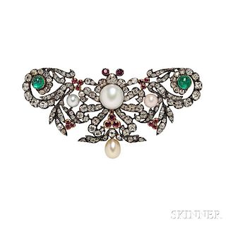 Diamond, Emerald, and Ruby Butterfly Brooch