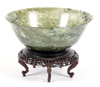 Chinese Jade Bowl on fitted wood stand