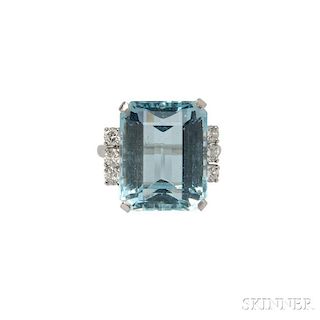 Platinum, Aquamarine, and Diamond Ring