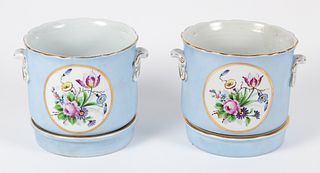 Pair of Louis XVI style 20th Century Porcelain Cachepot