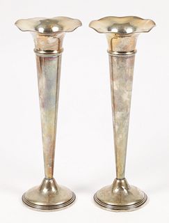 Pair of Empire Sterling Silver Trumpet Vases