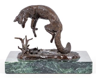 Frances Susie Hays bronze Fox Pouncing on  Small Animal
