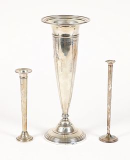 3 weighted Sterling Trumpet Vases