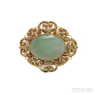 Gold and Chrysoprase Brooch
