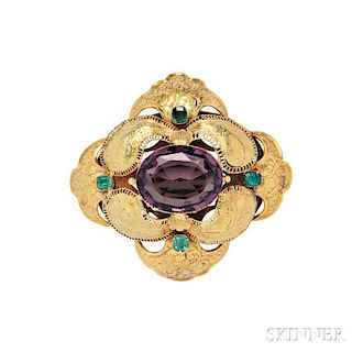 Gold, Paste, and Emerald Brooch